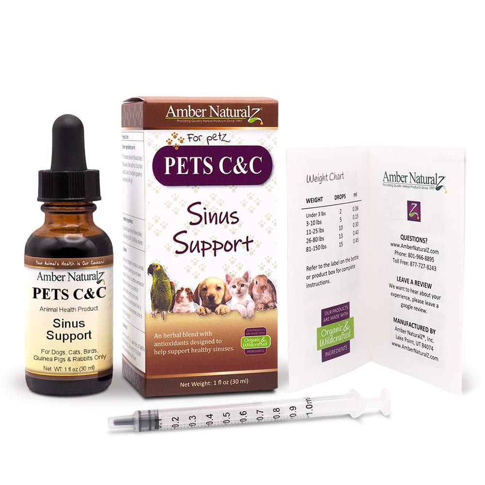 Amber NaturalZ Pet C&C Herbal Supplement for Dogs, Cats, Birds, Guinea Pigs, and Rabbits | Pet Herbal Supplement for Healthy Sinus | 1 Fluid Ounce Glass Bottle |Manufactured in The USA