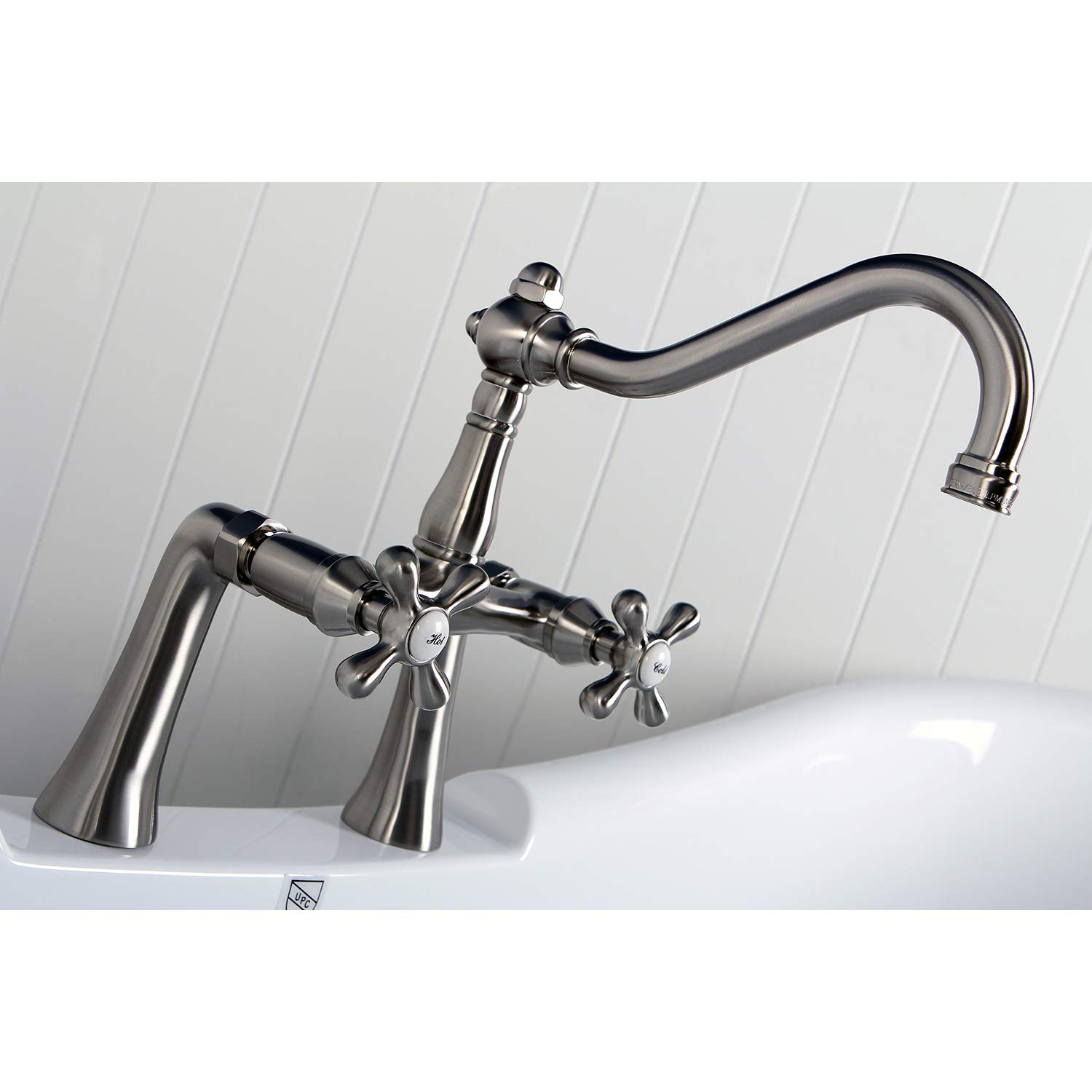 Kingston Brass KS3238AX Restoration Clawfoot Faucet with Handle, Brushed Nickel, 7 x 10.81 x 12.63