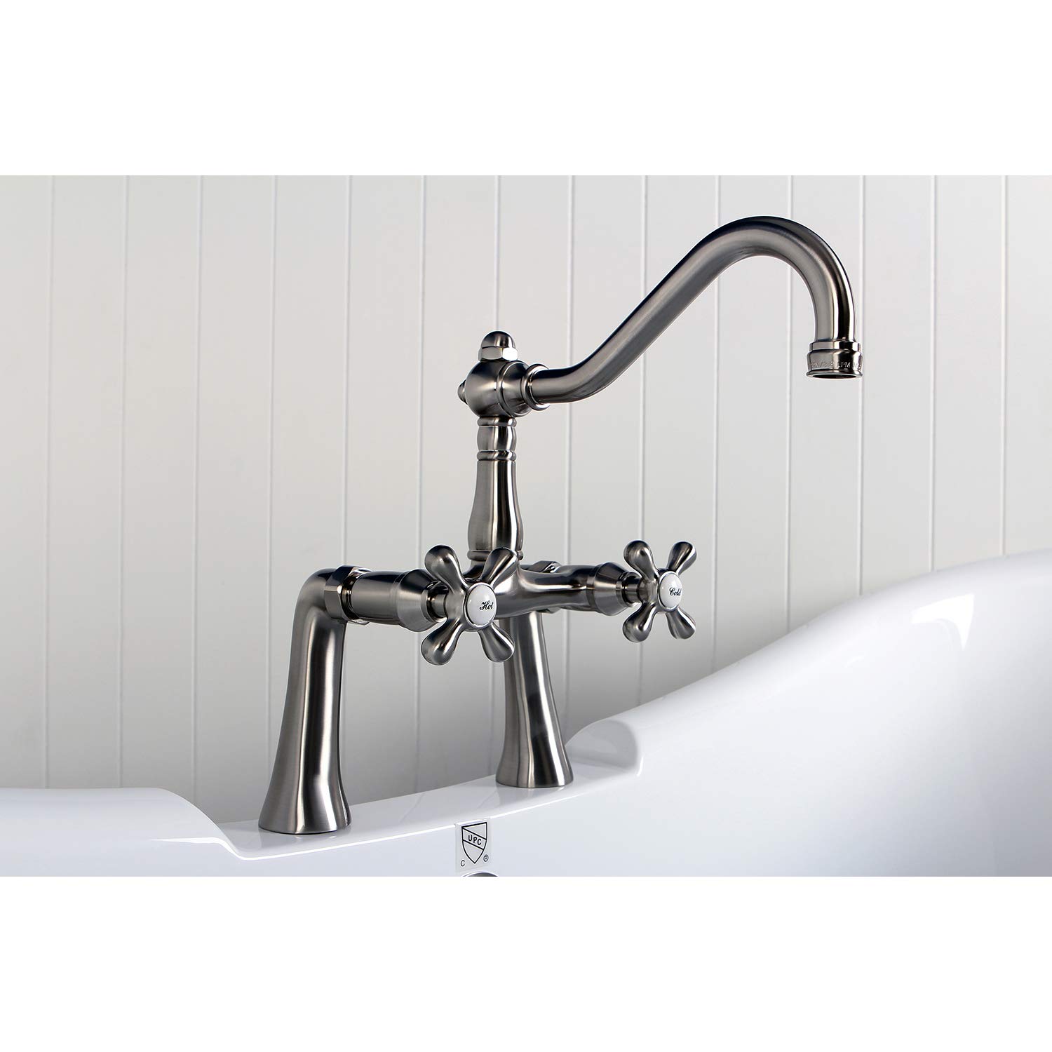 Kingston Brass KS3238AX Restoration Clawfoot Faucet with Handle, Brushed Nickel, 7 x 10.81 x 12.63