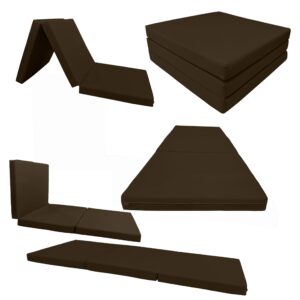 D&D Futon Furniture Brown Trifold Foam Beds 3 x 27 X 75 Inch, Floor Tri-Fold Bed, High Density Foam 1.8 Pounds