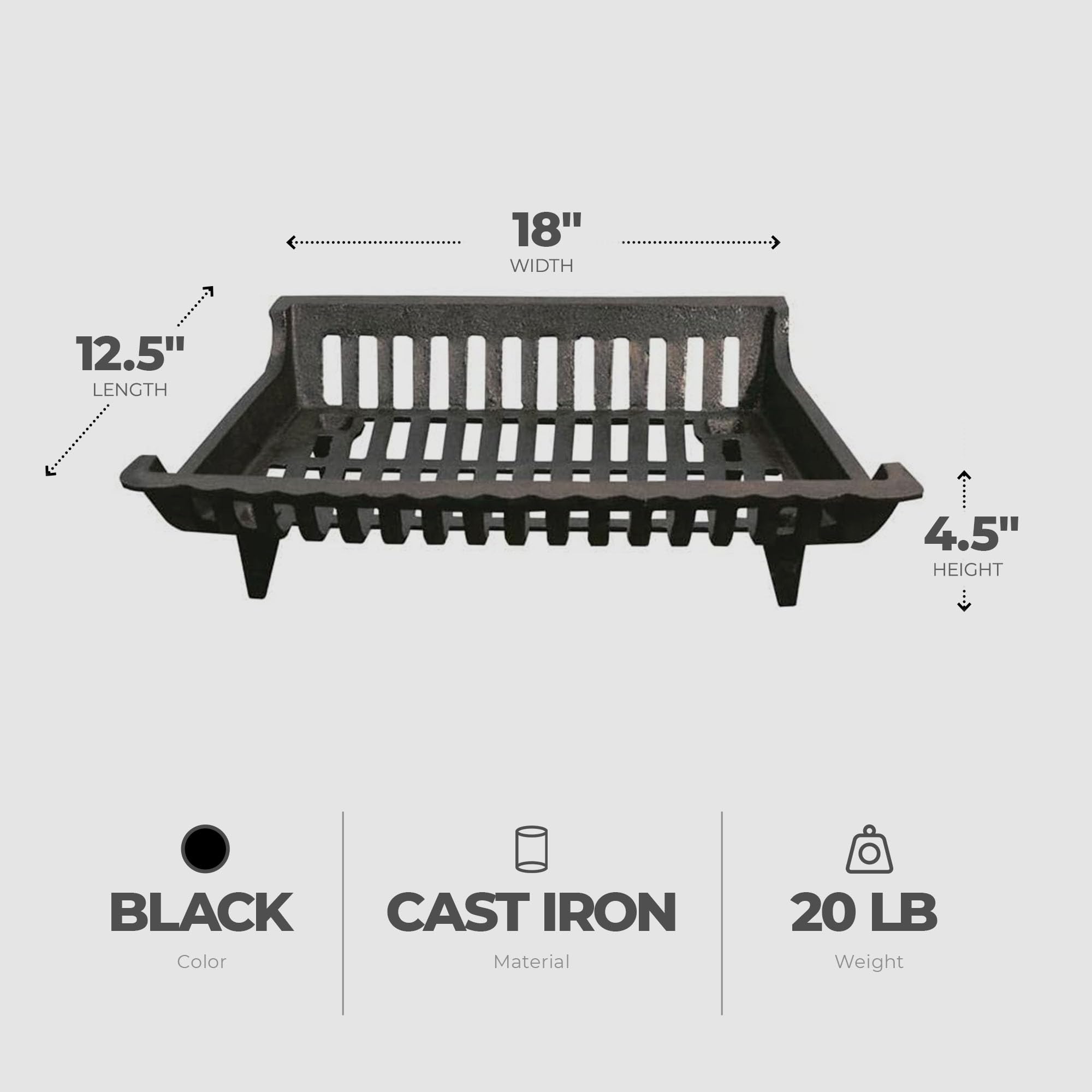 Panacea 18 Inch Cast Iron Fireplace Grate for Fireplace Log Carriers and Holders, Home Improvement, and Hearth Essentials, Black