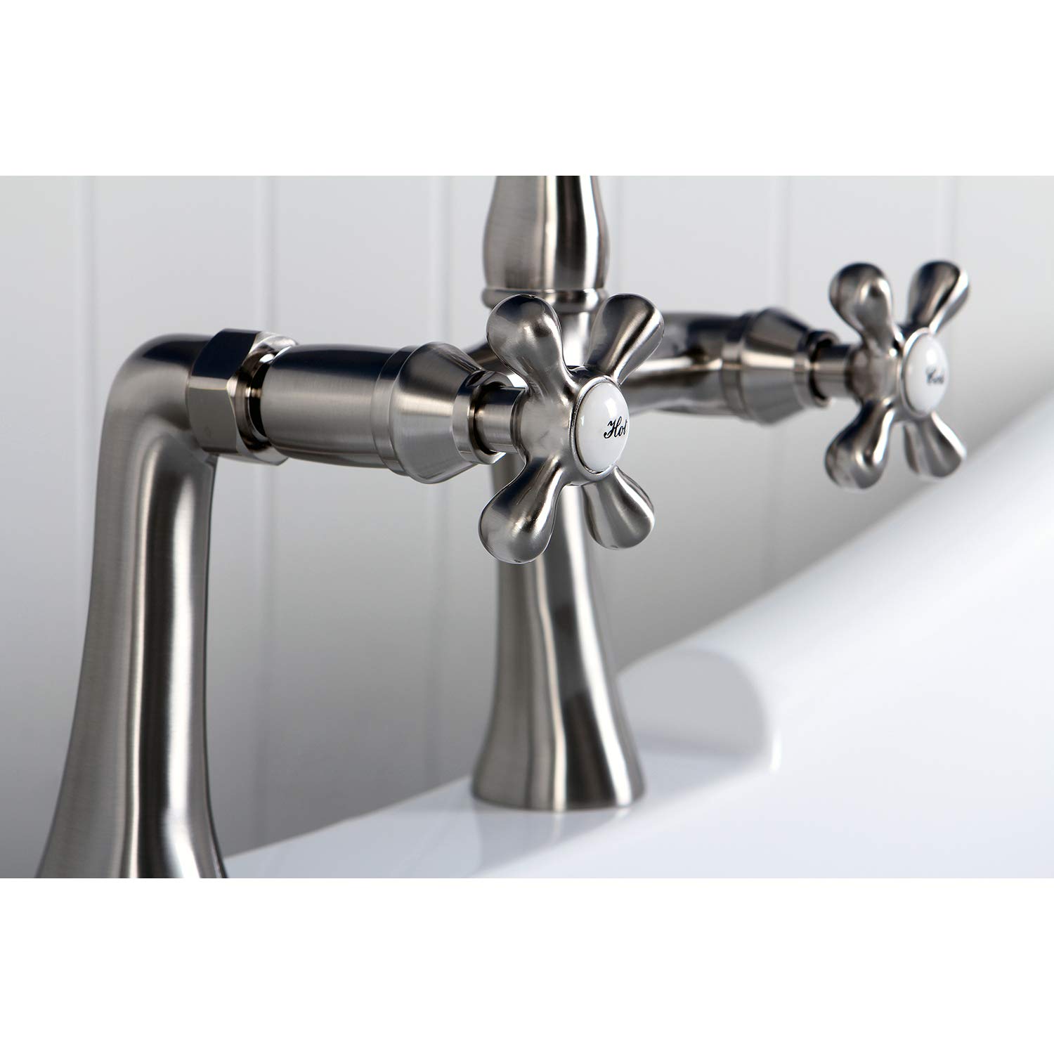 Kingston Brass KS3238AX Restoration Clawfoot Faucet with Handle, Brushed Nickel, 7 x 10.81 x 12.63