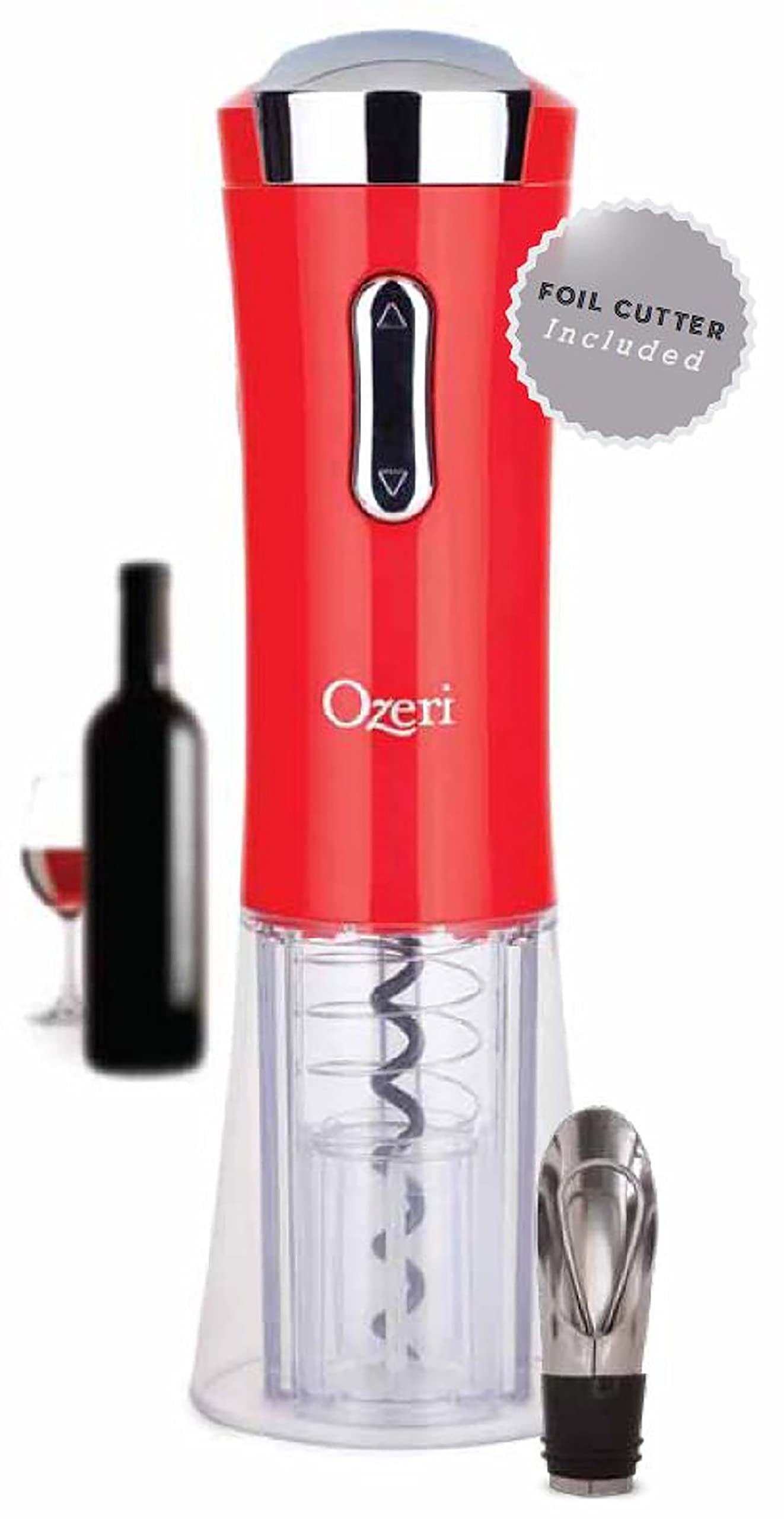 Ozeri Nouveaux II Electric Wine Opener with Foil Cutter, Wine Pourer and Stopper