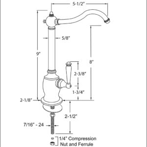 Westbrass D2035-NL-05 9" Victorian 1-Lever Handle Cold Water Dispenser Faucet, Polished Nickel