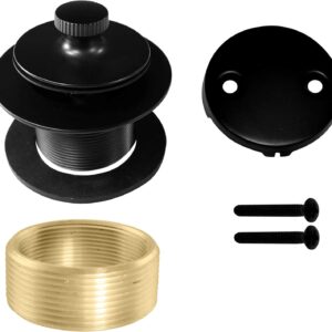 Westbrass D94K-62 Twist & Close Bathtub Drain Stopper with 2-Hole Faceplate and Adapter Bushing, Matte Black