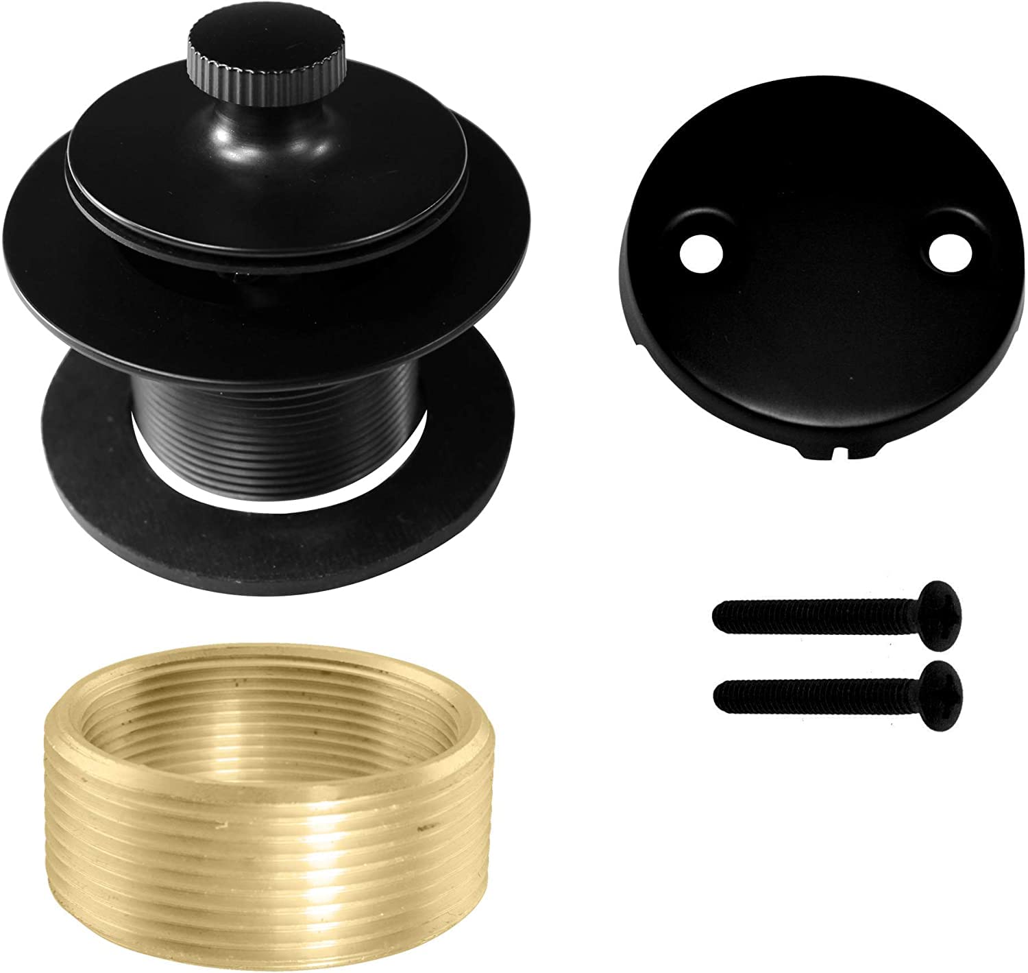 Westbrass D94K-62 Twist & Close Bathtub Drain Stopper with 2-Hole Faceplate and Adapter Bushing, Matte Black