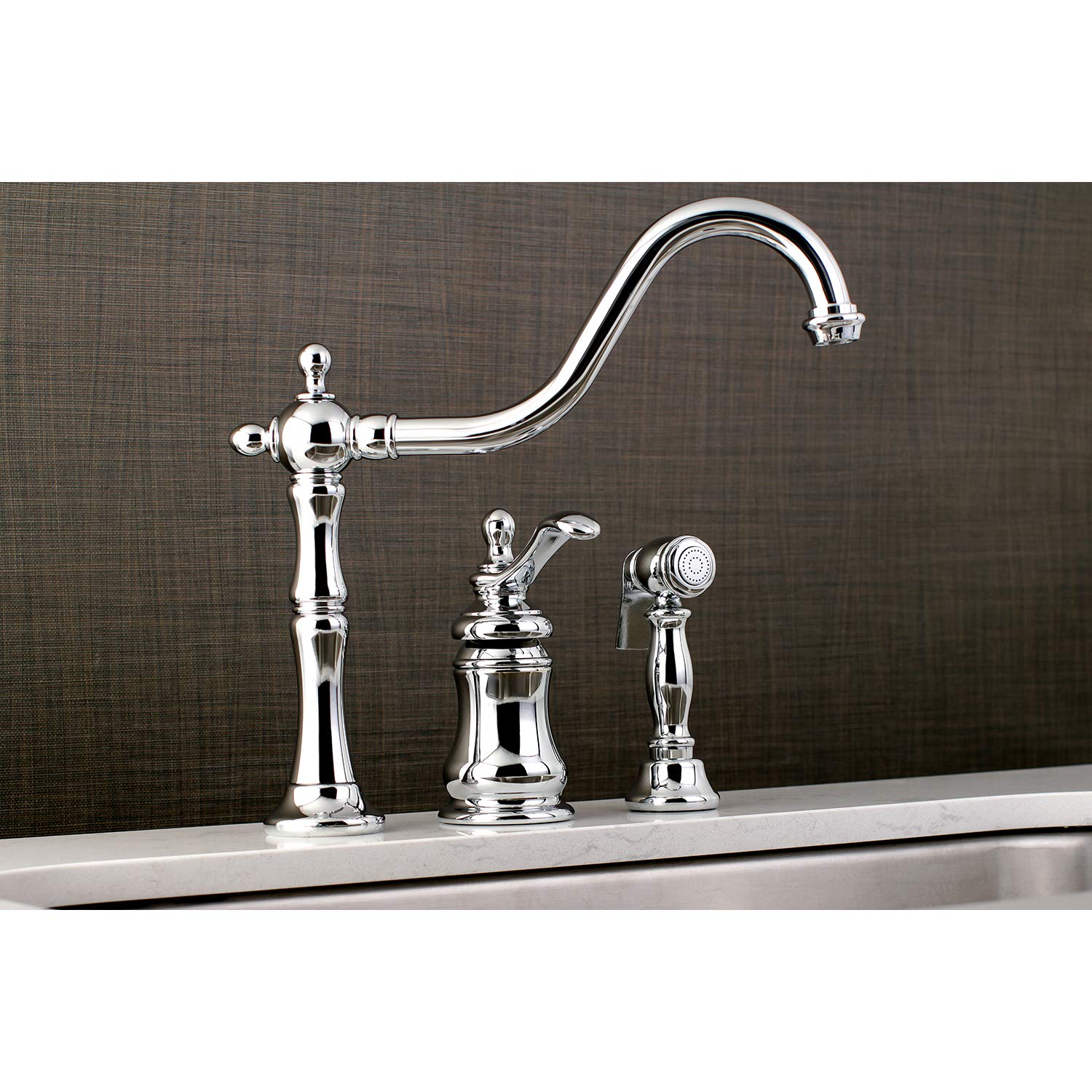 Kingston Brass KS7801TPLBS Templeton Widespread Kitchen Faucet with Brass Sprayer, Polished Chrome