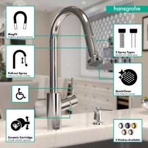 hansgrohe Talis S² Chrome High Arc Kitchen Faucet, Kitchen Faucets with Pull Down Sprayer, Faucet for Kitchen Sink, Magnetic Docking Spray Head, Chrome 14877001