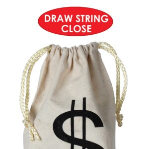 Beistle Fabric Drawstring Money Bag Pouch with Dollar Sign for Casino Night Theme Party Favors, 8.5" x 6.5", Natural/Black