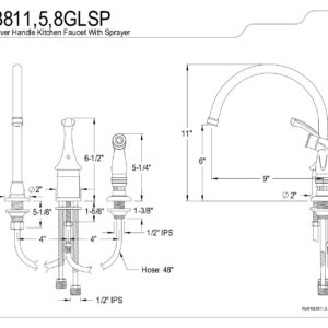 Kingston Brass KB3811GLSP Georgian Kitchen Faucet with Sprayer, 8-3/4-Inch, Polished Chrome