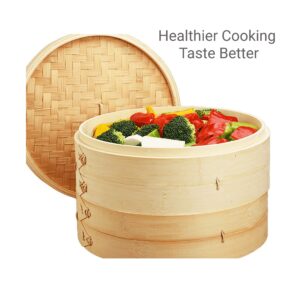 JapanBargain 2221, Bamboo Steamer Basket 6 inch Chinese Food Rice Vegetable Dim Sum Buns Chicken Meat Seafood Dumpling Steamer, 6-inch