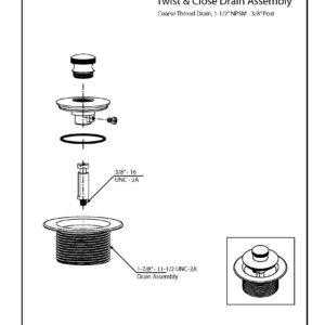 Westbrass D331-07 1-1/2-Inch NPSM Coarse Thread Twist & Close Bath Drain, Satin Nickel