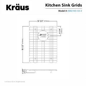 KRAUS KBG-103-33-2 Stainless Steel Bottom Grid for KHU103-33 Right (Small) Bowl 33” Kitchen Sink, 12 1/2” x 16 1/2” x 1 3/8”