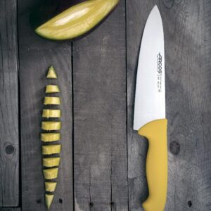 ARCOS Chef Knife 8 Inch Nitrum Stainless Steel and 200 mm blade. Professional Multipurpose Cooking Knife. Ergonomic Polypropylene Handle. Series 2900. Color Yellow