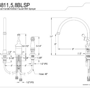 Kingston Brass KB3811BLSP Buckingham Kitchen Faucet with Sprayer, 8-3/4-Inch, Polished Chrome