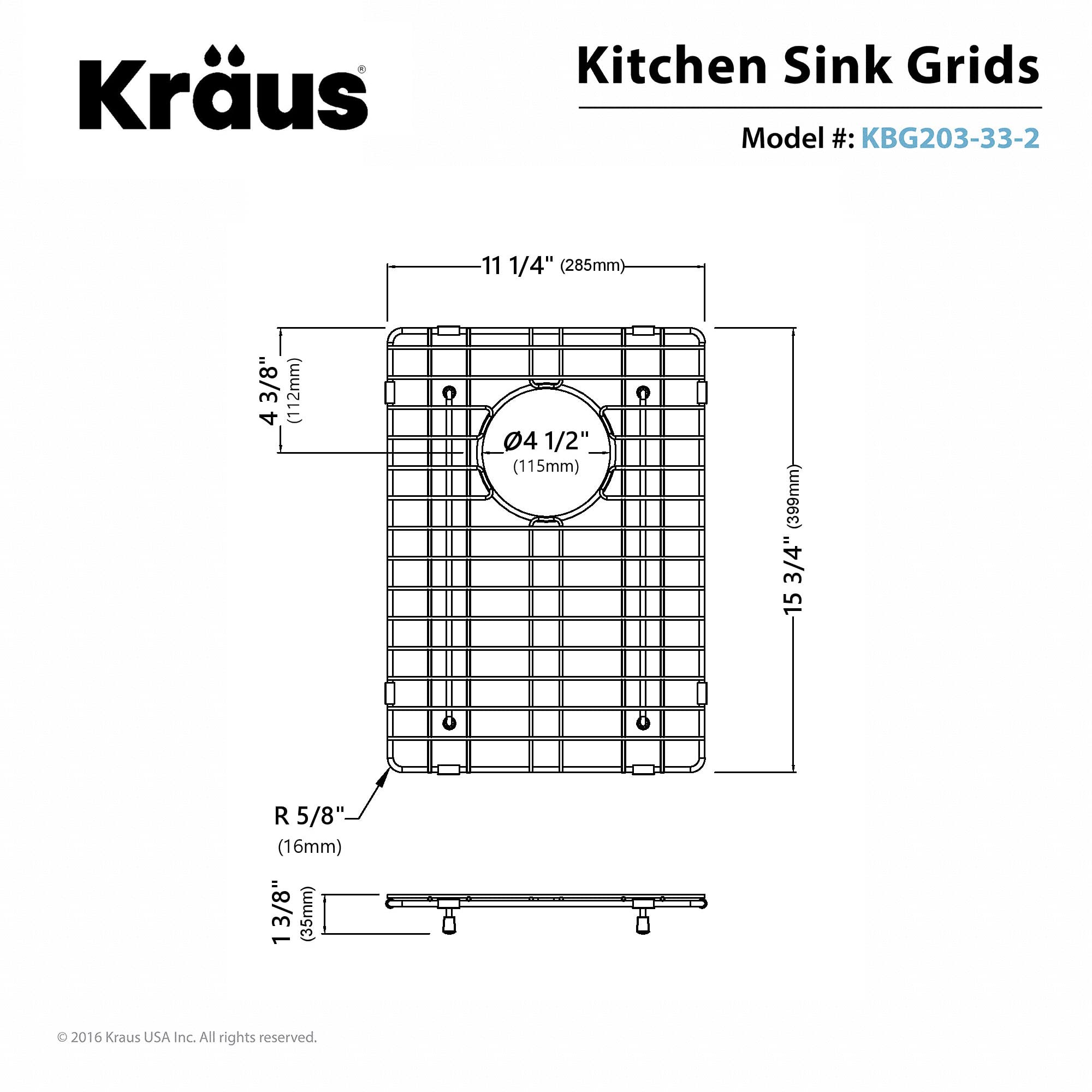 KRAUS KBG-203-33-2 Stainless Steel Bottom Grid for KHF203-33 Right (Small) Bowl 33” Farmhouse Kitchen Sink, 11 1/4” x 15 3/4” x 1 3/8”