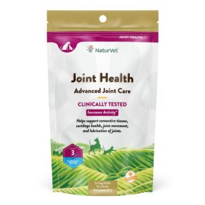 advanced care joint health care soft chew supplement for dogs and cats, clinically tested, lubricates joints, maintains cartilage, maintains joint flexibility, made by naturvet