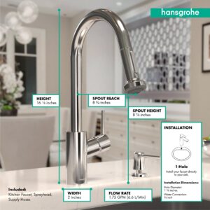 hansgrohe Talis S² Chrome High Arc Kitchen Faucet, Kitchen Faucets with Pull Down Sprayer, Faucet for Kitchen Sink, Magnetic Docking Spray Head, Chrome 14877001