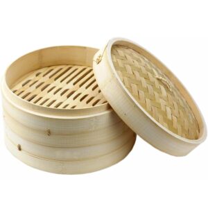 JapanBargain 2221, Bamboo Steamer Basket 6 inch Chinese Food Rice Vegetable Dim Sum Buns Chicken Meat Seafood Dumpling Steamer, 6-inch