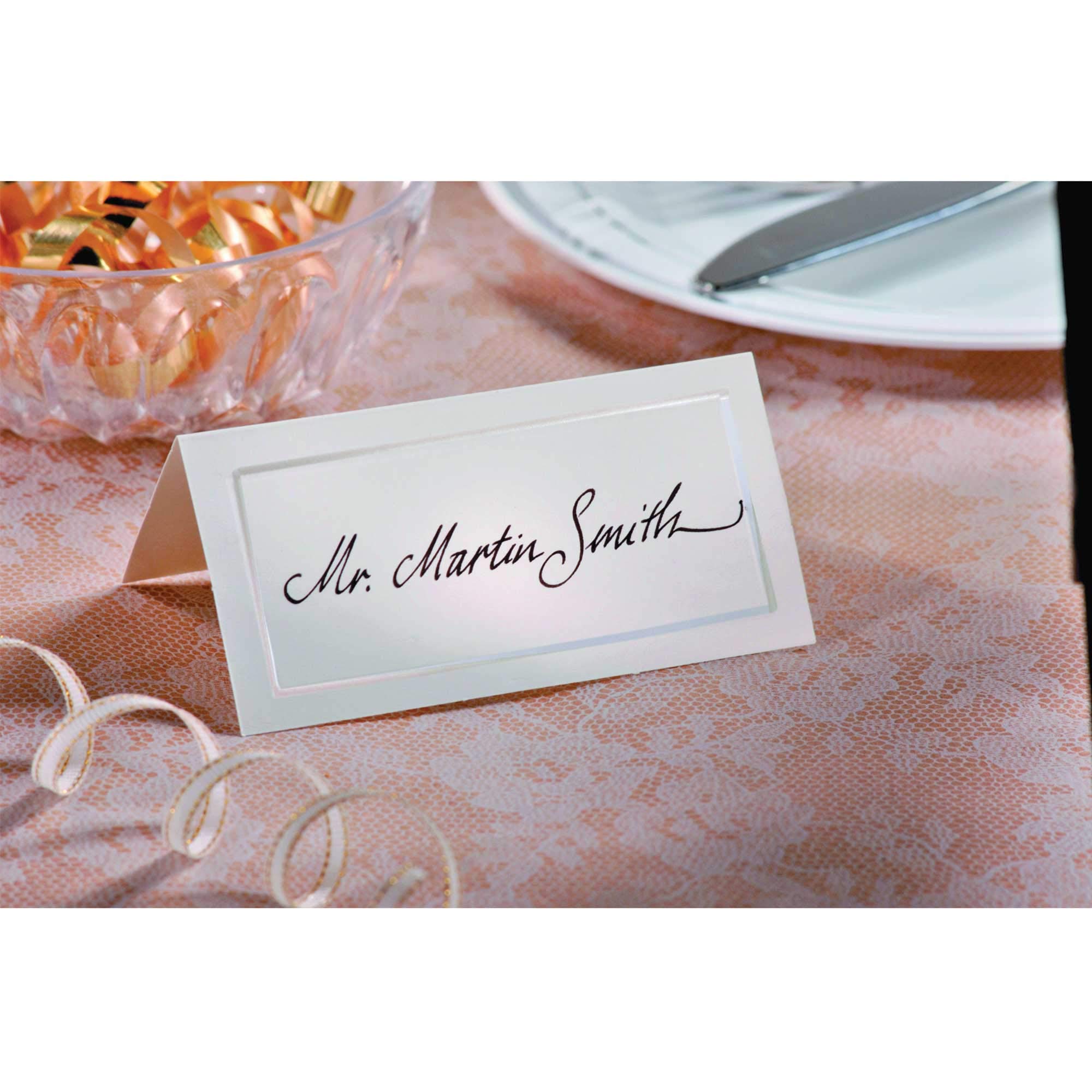 Amscan Traditional Wedding Pearlized Place Cards Party Supply, Ivory, Paper, 4" x 4", Pack of 50