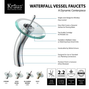 KRAUS Tall Waterfall Bathroom Faucet for Vessel Sink with Clear Glass Disk and Pop-Up Drain, Oil Rubbed Bronze KGW-1700-PU-10ORB-CL