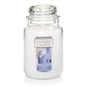 yankee candle white christmas scented, classic 22oz large jar single wick candle, over 110 hours of burn time