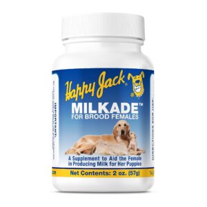 happy jack milkade dog breeding & nursing supplies, milk production aid for female dogs & healthy litter, pregnant prenatal vitamin with vitamin b1 (2 oz)