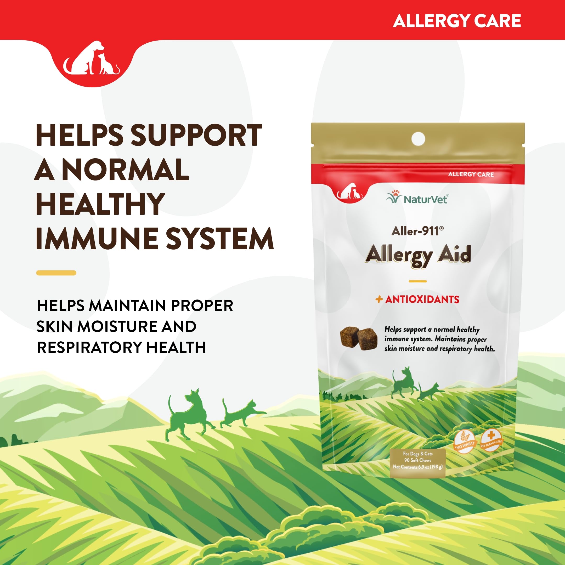 NaturVet – Aller-911 Skin & Coat Allergy Aid Plus Antioxidants – 90 Soft Chews – Supports Immune System, Skin Moisture & Respiratory Health – Enhanced with Omegas, DHA & EPA – for Dogs & Cats