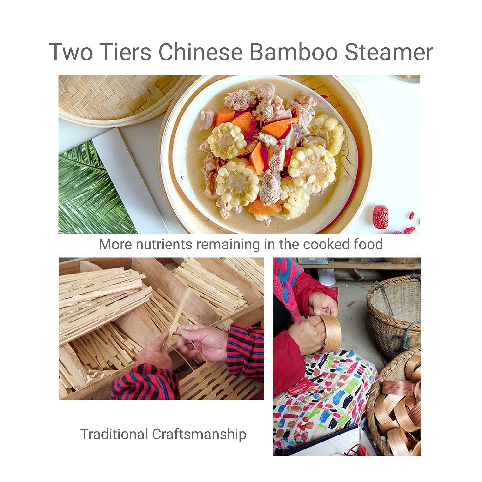 JapanBargain 2221, Bamboo Steamer Basket 6 inch Chinese Food Rice Vegetable Dim Sum Buns Chicken Meat Seafood Dumpling Steamer, 6-inch