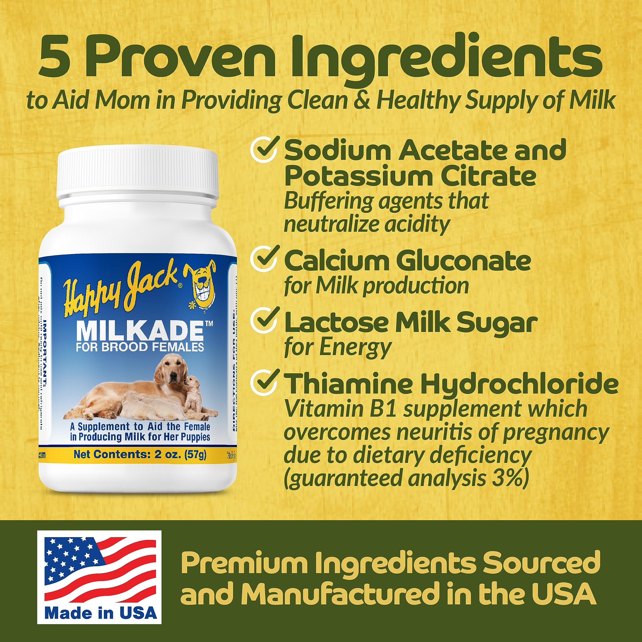 HAPPY JACK Milkade Dog Breeding & Nursing Supplies, Milk Production Aid for Female Dogs & Healthy Litter, Pregnant Prenatal Vitamin with Vitamin B1 (2 oz)