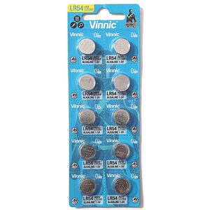 vinnic ag10 l1131 189 v10ga rw89 d189 pack of 10 alkaline batteries for watches, calculators, toys, lasers, clocks, thermometers and other electronic items.