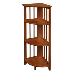 casual home 4-shelf corner folding bookcase, honey oak