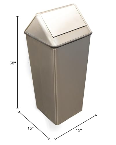 Witt Industries 1411HTSS Stainless Steel 21-Gallon Waste Watcher Hamper and Swing Top Receptacle, Square, 15" Width x 15" Depth x 38" Height, Silver