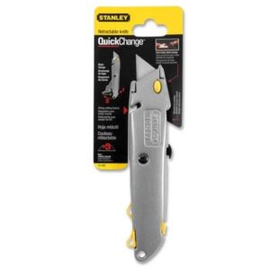 stanley bostitch products - quick-change utility knife, 6", black - sold as 1 ea - front-loading 6" utility knife offers a retractable blade, automatic blade storage magazine and built-in twine cutter. utility knife comes with three heavy-duty blades.