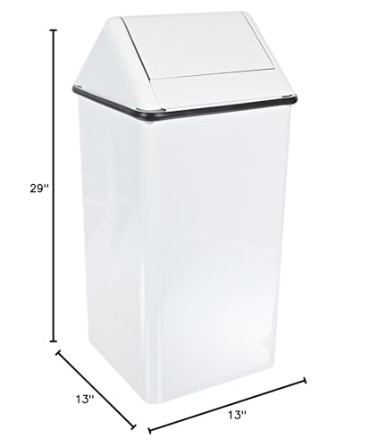 Witt Industries 1311HTWH Stainless Steel 13-Gallon Waste Watcher Hamper and Swing Top Receptacle, Square, 13" Width x 13" Depth x 29" Height, White