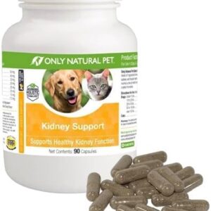 ONLY NATURAL PET Kidney Support Supplement | Supports Urinary Tract & Bladder Health w/Cranberry Extract | Incontinence Prevention (Capsules May be Opened and Contents Mixed w/Food) - 90 Capsules