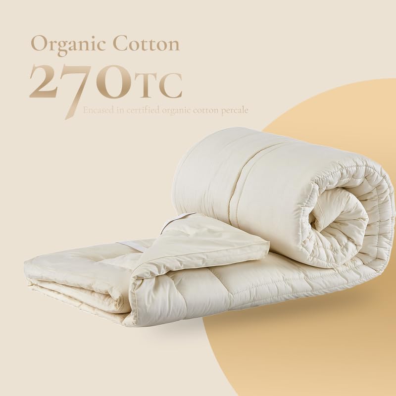 Sleep & Beyond 60 by 80-Inch Organic Merino Wool Mattress Topper Queen, Ivory