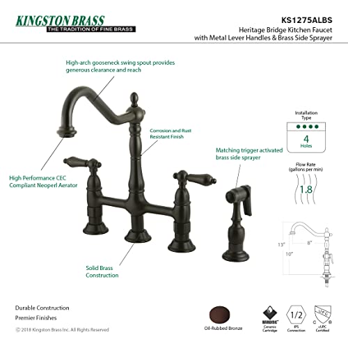 Kingston Brass KS1275ALBS Heritage Bridge Kitchen Faucet, 8-3/4", Oil-Rubbed Bronze