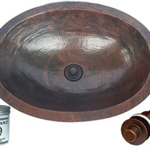 SimplyCopper 19" Oval Copper Bath Sink Drop In or Under Mount with Drain and Renaissance Wax