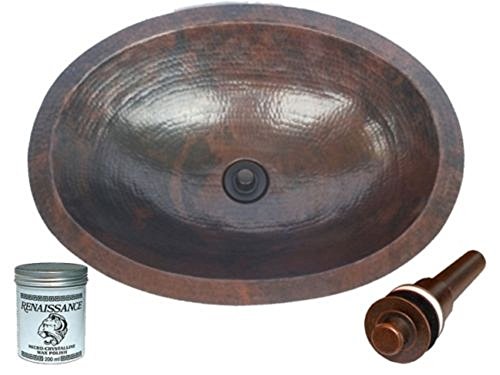 SimplyCopper 19" Oval Copper Bath Sink Drop In or Under Mount with Drain and Renaissance Wax