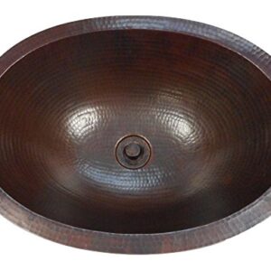 SimplyCopper 19" Oval Copper Bath Sink Drop In or Under Mount with Drain and Renaissance Wax