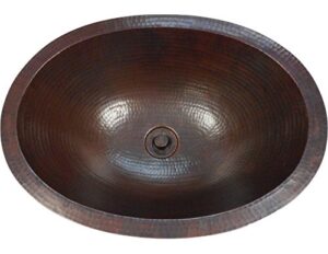 simplycopper 19" oval copper bath sink drop in or under mount installation lift & turn drain included