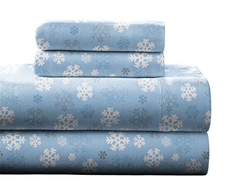 Pointehaven Heavy Weight Flannel Cotton Sheet Set, King, Snow Flakes