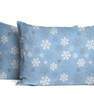 Pointehaven Heavy Weight Flannel Cotton Sheet Set, Twin, Snow Flakes Blue