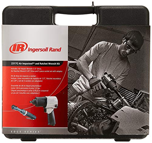 Ingersoll Rand 2317G Edge Series Kit with 231G Air Impact & 170G Air Ratchet Wrench, 5 Piece Socket Set and Storage Carry Case, Ergonomic Grips, Black