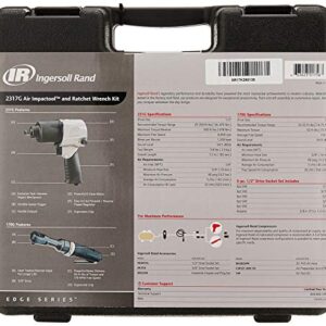 Ingersoll Rand 2317G Edge Series Kit with 231G Air Impact & 170G Air Ratchet Wrench, 5 Piece Socket Set and Storage Carry Case, Ergonomic Grips, Black