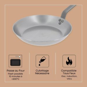 de Buyer MINERAL B Carbon Steel Fry Pan - 9.5” - Ideal for Searing, Sauteing & Reheating - Naturally Nonstick - Made in France