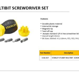 Stanley 0-66-357 Bit-Screwdriver with 6 Bits Slotted/PH, Black/Yellow