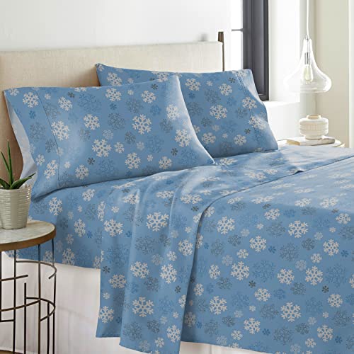 Pointehaven Heavy Weight Flannel Sheet Set, Twin XL, Snow Flakes - Warm & Cozy - 100% Cotton Flannel Pre-Shrunk -170 GSM -Deep Pockets -Easy Fit Elastic All Around-Comfy Double Brushed