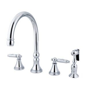 kingston brass gs2791glbs georgian widespread two handle kitchen faucet with matching brass sprayer, 8-1/4-inch in spout reach, polished chrome